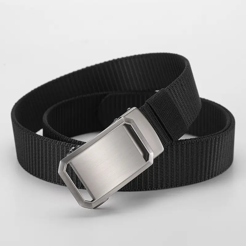 Men's Toothless Belt Automatic Buckle Canvas Black Brown Silver - Image 2