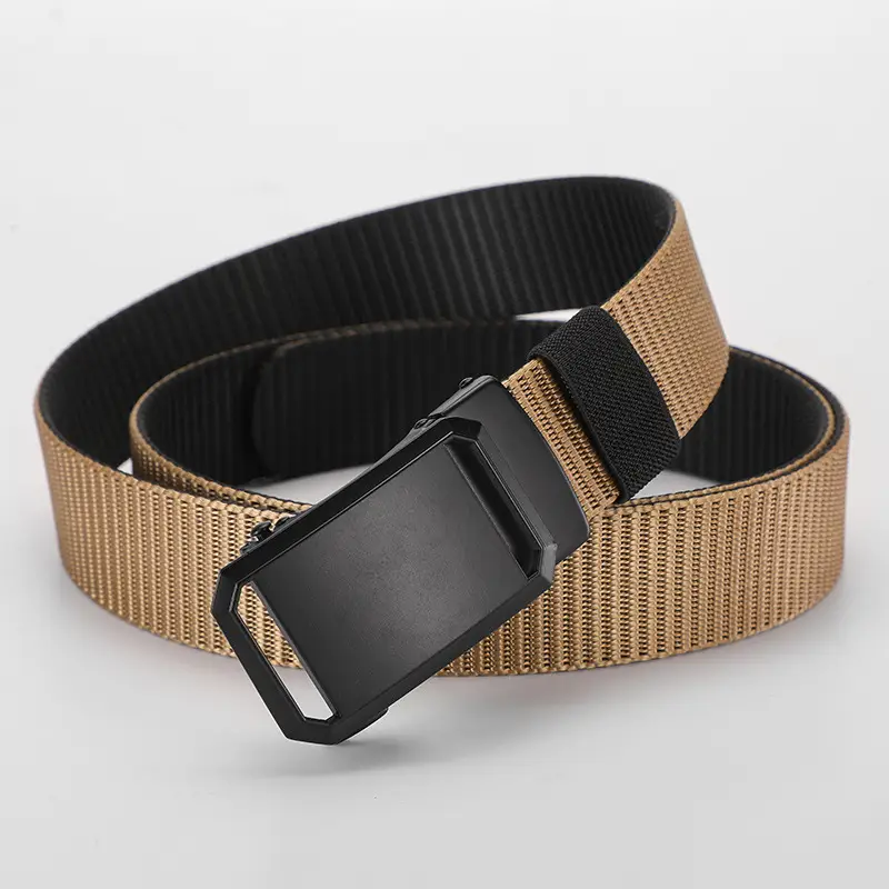 Men's Toothless Belt Automatic Buckle Canvas Black Brown Silver - Image 3