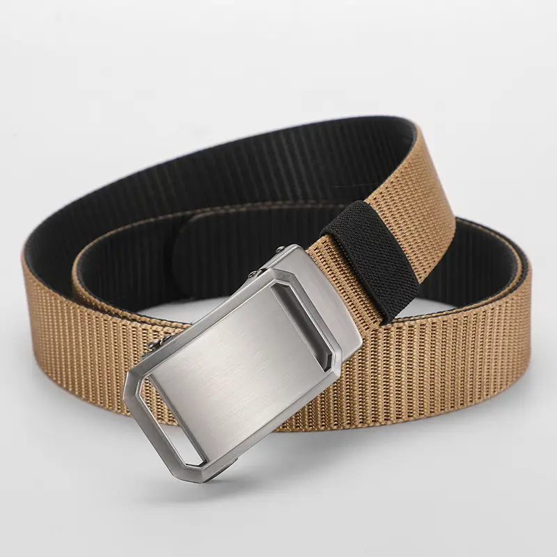 Men's Toothless Belt Automatic Buckle Canvas Black Brown Silver - Image 4