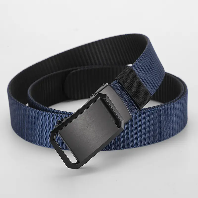 Men's Toothless Belt Automatic Buckle Canvas Black Brown Silver - Image 5
