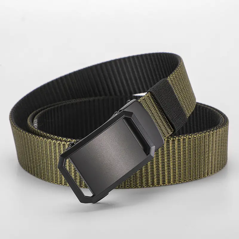 Men's Toothless Belt Automatic Buckle Canvas Black Brown Silver - Image 7