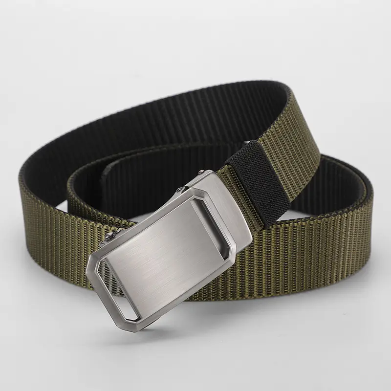 Men's Toothless Belt Automatic Buckle Canvas Black Brown Silver - Image 8
