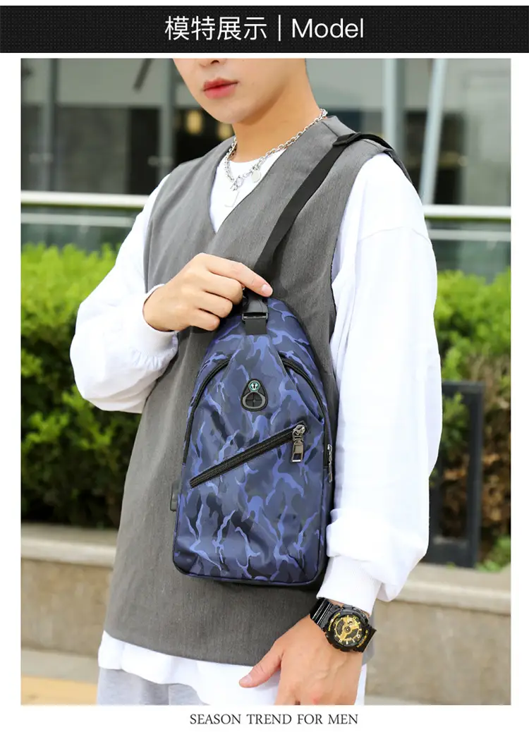 Men's Black Motorcycle Style Chest Bag with Adjustable Strap — feature 12