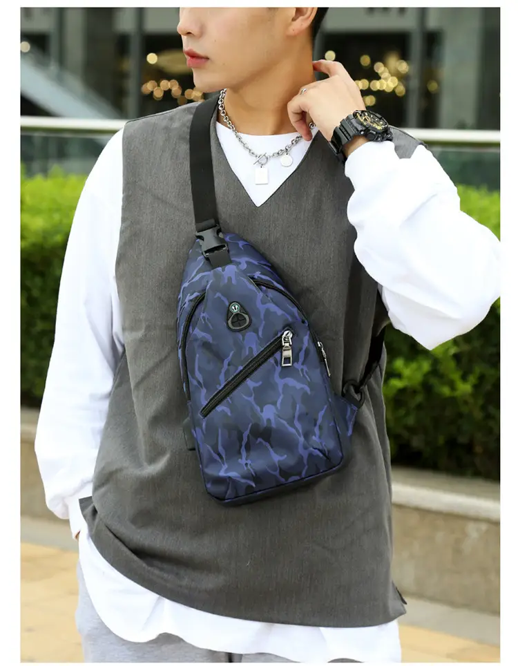 Men's Black Motorcycle Style Chest Bag with Adjustable Strap — feature 13