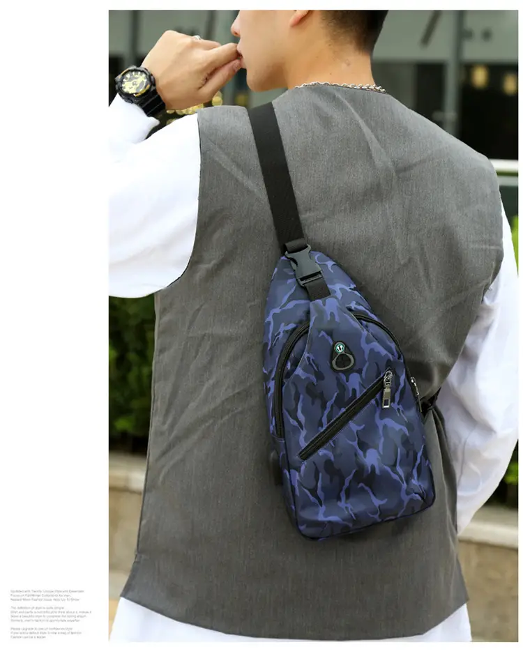 Men's Black Motorcycle Style Chest Bag with Adjustable Strap — feature 14