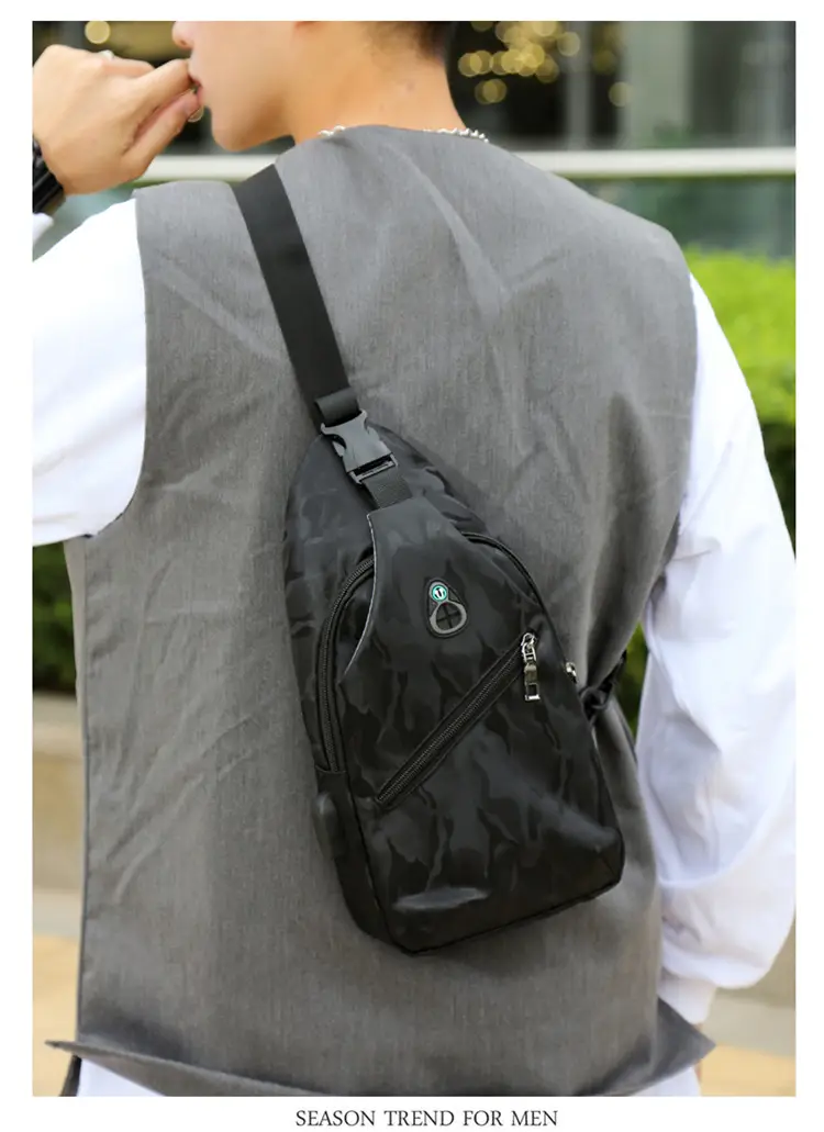 Men's Black Motorcycle Style Chest Bag with Adjustable Strap — feature 17