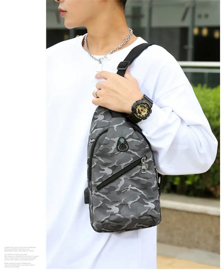 Men's Black Motorcycle Style Chest Bag with Adjustable Strap — feature 19