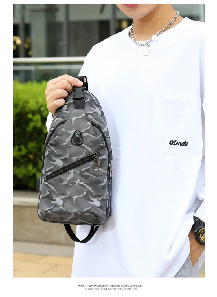 Men's Black Motorcycle Style Chest Bag with Adjustable Strap — feature 20