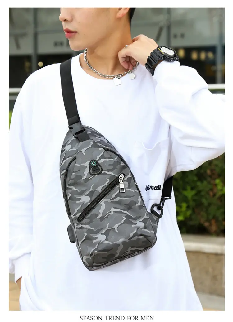 Men's Black Motorcycle Style Chest Bag with Adjustable Strap — feature 21