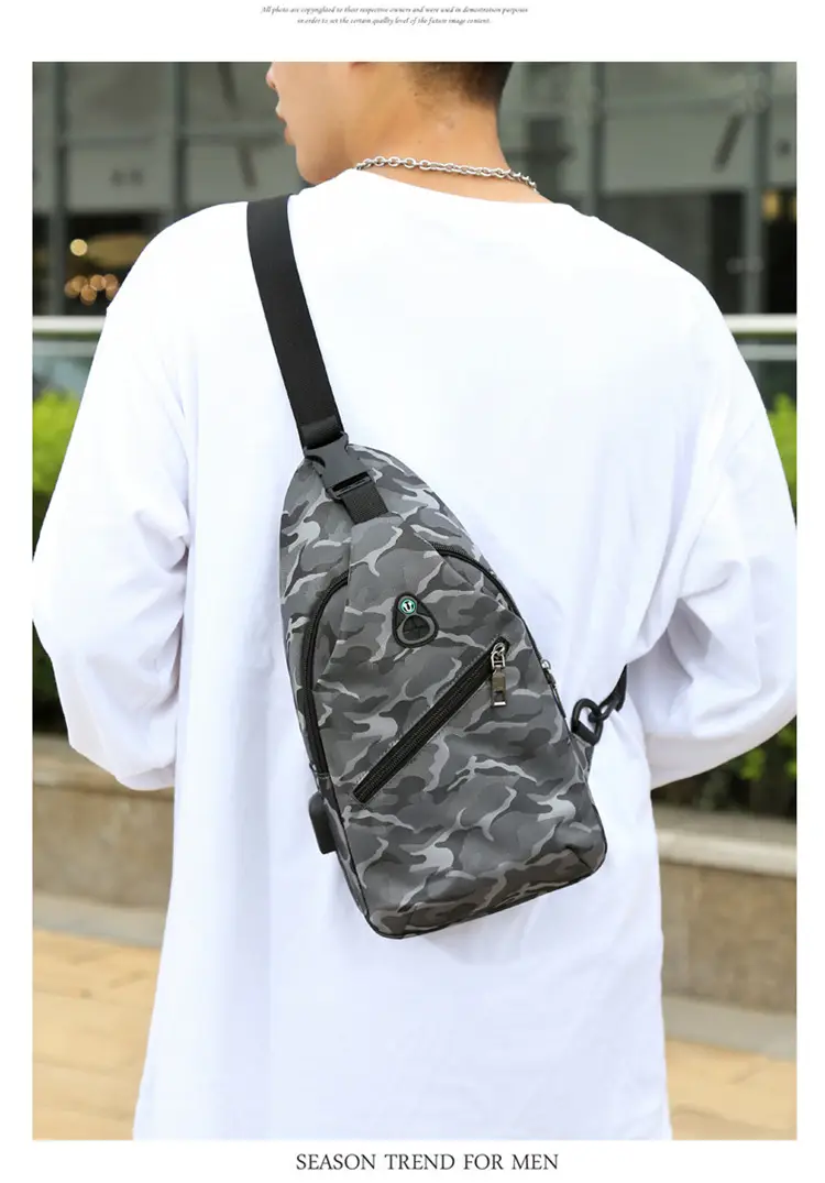 Men's Black Motorcycle Style Chest Bag with Adjustable Strap — feature 22