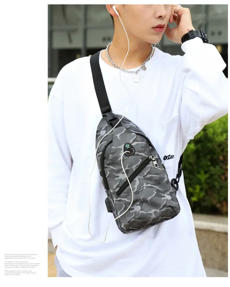 Men's Black Motorcycle Style Chest Bag with Adjustable Strap — feature 24