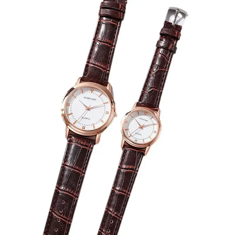 Women's Rose Gold Couple Watch with Brown Leather Band - Image 7