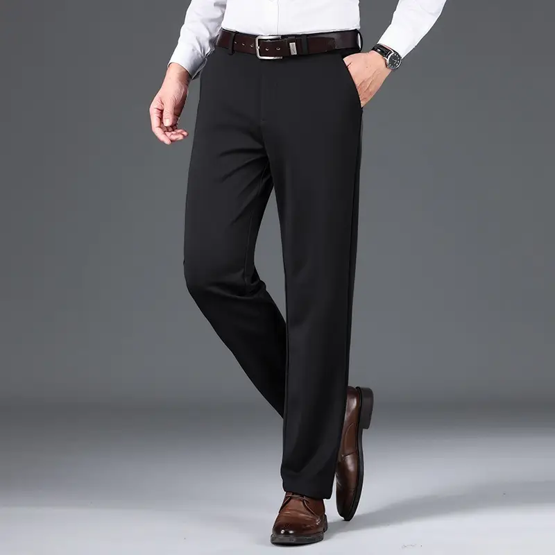 Men Black Straight-Tapered Casual Pants Plus Size - Image 9