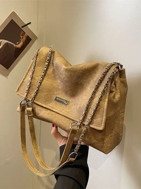 Frosted Chain Shoulder Bag Women Brown 2023