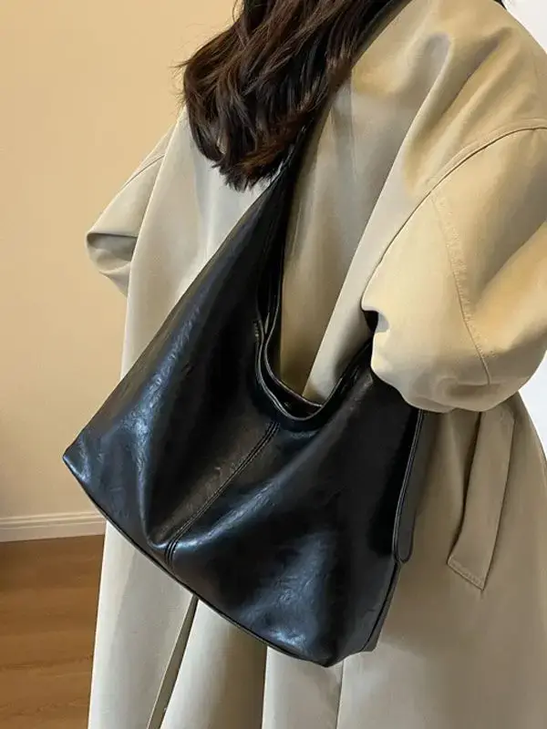 2023 Retro Korean Shoulder Tote Bag Women Black - Image 3