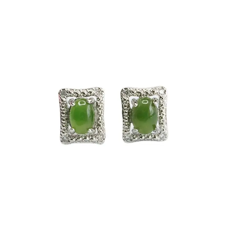 Guan Yu Jade Jasper Earrings S925 Silver Square - Image 6