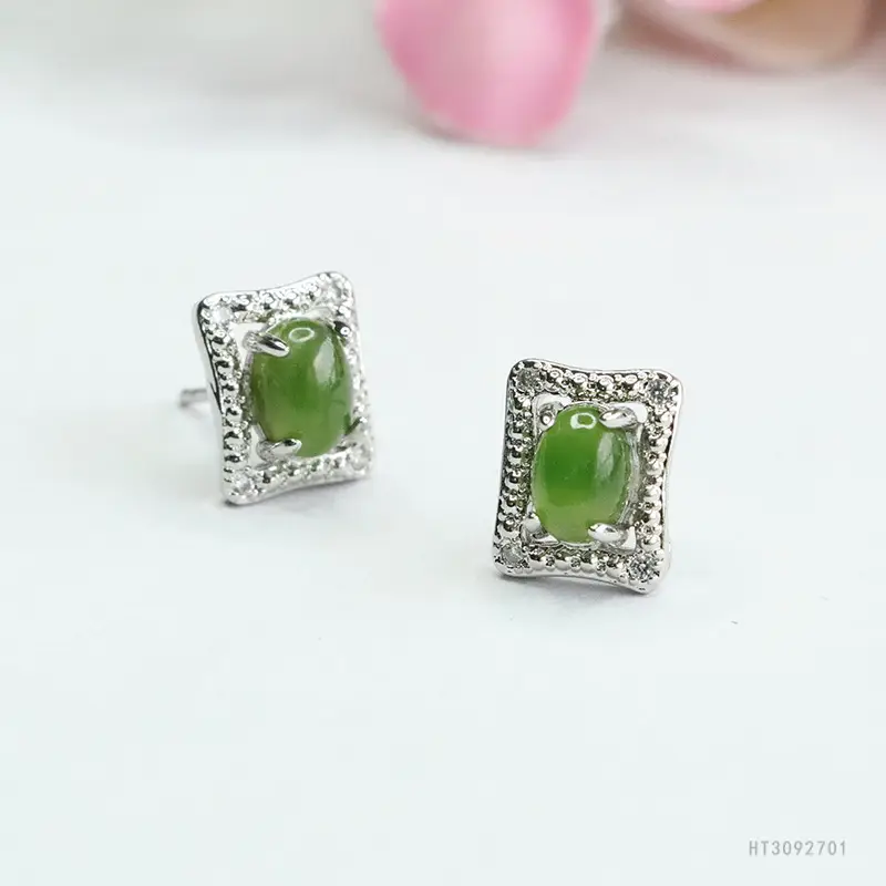 Guan Yu Jade Jasper Earrings S925 Silver Square — feature 8