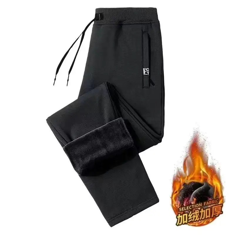 Men Fleece Lined Ankle Tied Pants Black F35 - Image 4