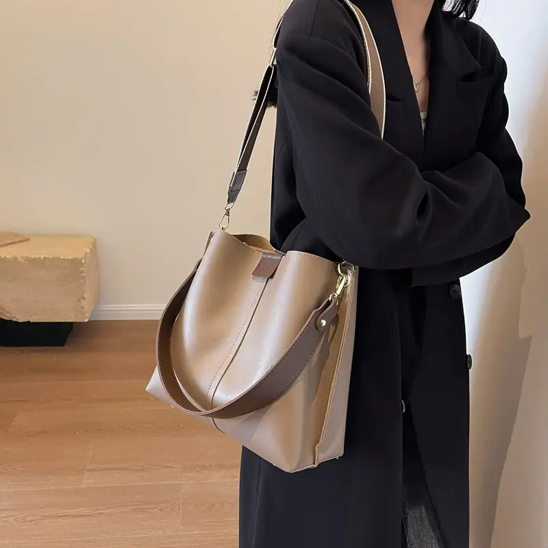 Women's Large Capacity Bucket Bag Beige 2024 - Image 7