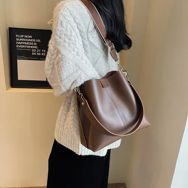 Women's Large Capacity Bucket Bag Beige 2024 - Image 8