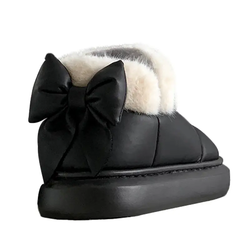 Bow Cotton Slippers for Women Winter Heel Fleece-Lined Cotton Shoes 2023 New Ins Girly Style Warm Thick Sole Outer Wear - Image 7