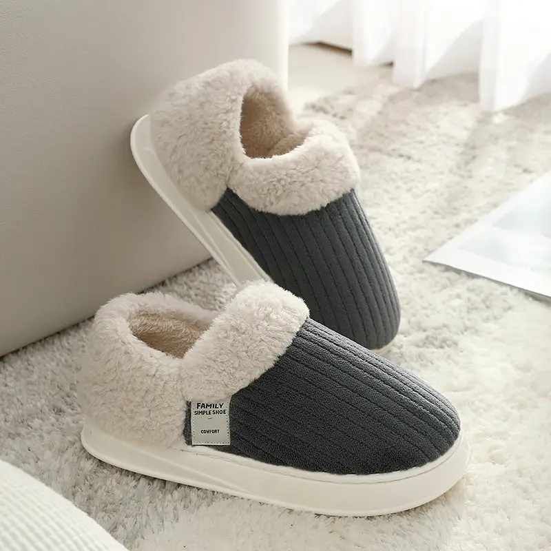 Men's Cotton Slippers, New Winter Indoor Home Slippers with Heel, Plush Warm Slippers, Simple Furry Shoes, Cotton Shoes for Men, Suitable for Outdoor Wear - Image 4
