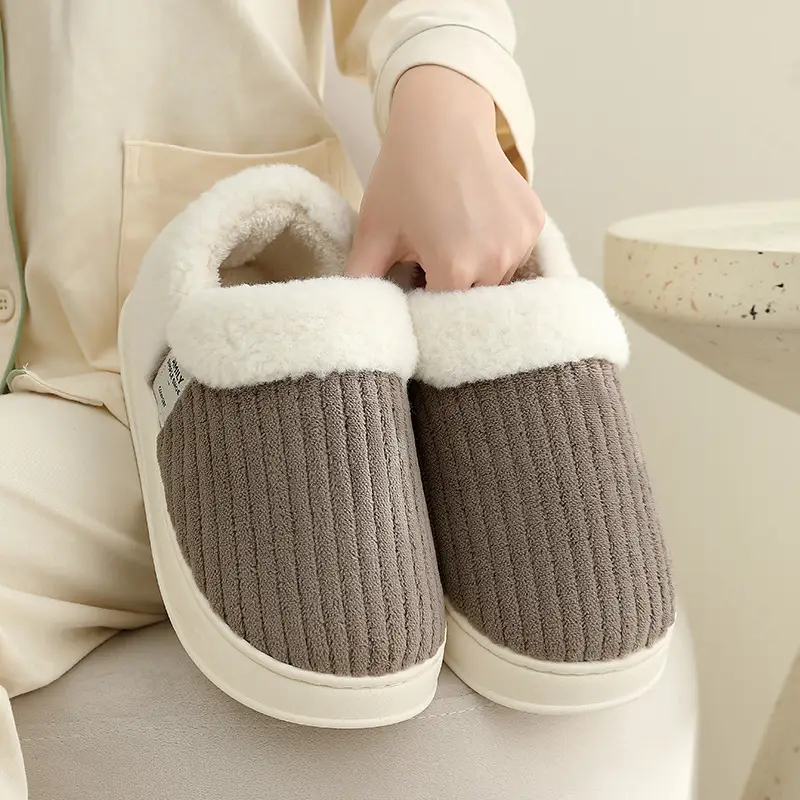 Men's Cotton Slippers, New Winter Indoor Home Slippers with Heel, Plush Warm Slippers, Simple Furry Shoes, Cotton Shoes for Men, Suitable for Outdoor Wear - Image 6