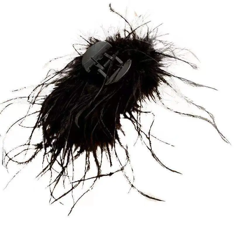 Ostrich Fur Hair Clip for Women Large Shark Style Hairpin - Image 9
