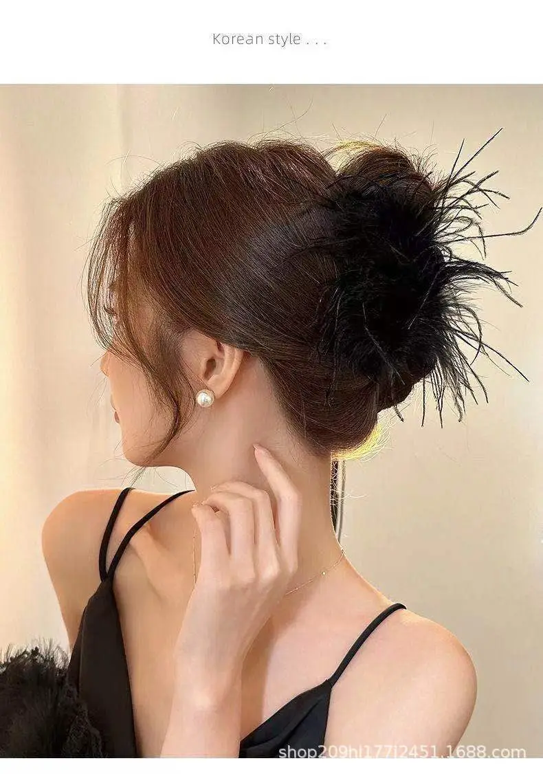 Ostrich Fur Hair Clip for Women Large Shark Style Hairpin — feature 10