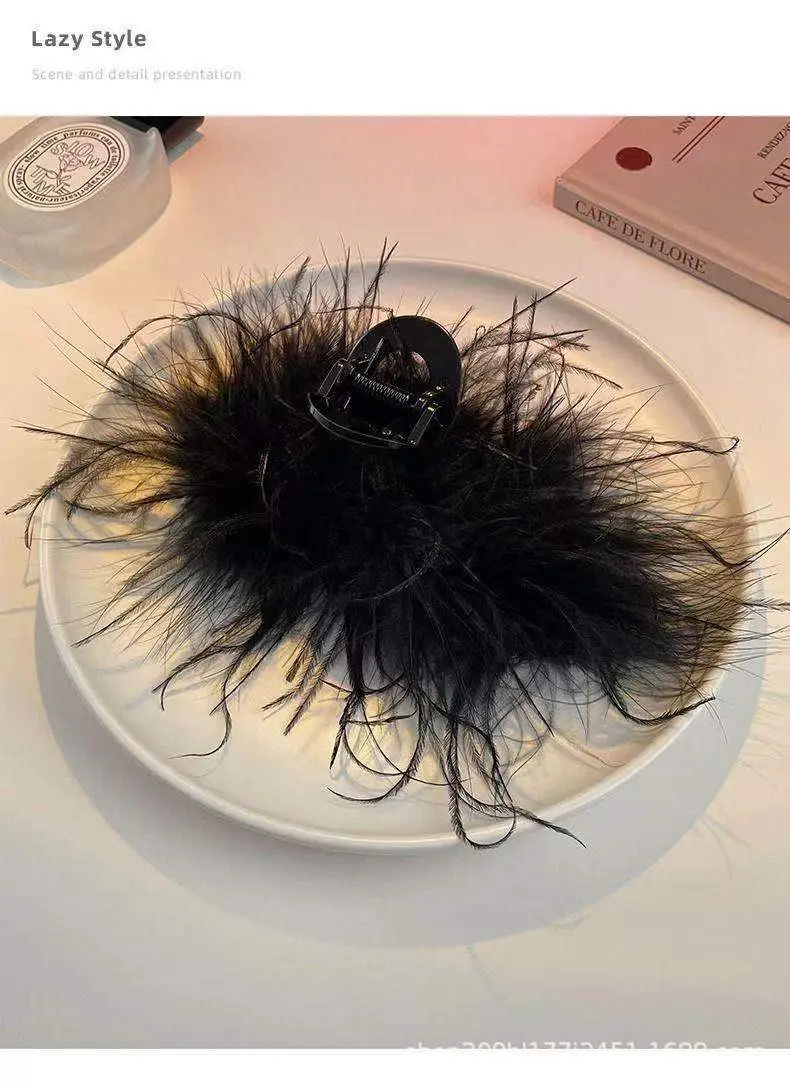 Ostrich Fur Hair Clip for Women Large Shark Style Hairpin — feature 11