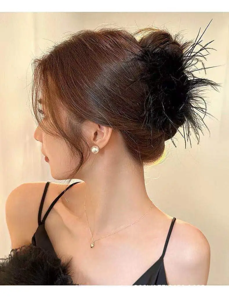 Ostrich Fur Hair Clip for Women Large Shark Style Hairpin — feature 13