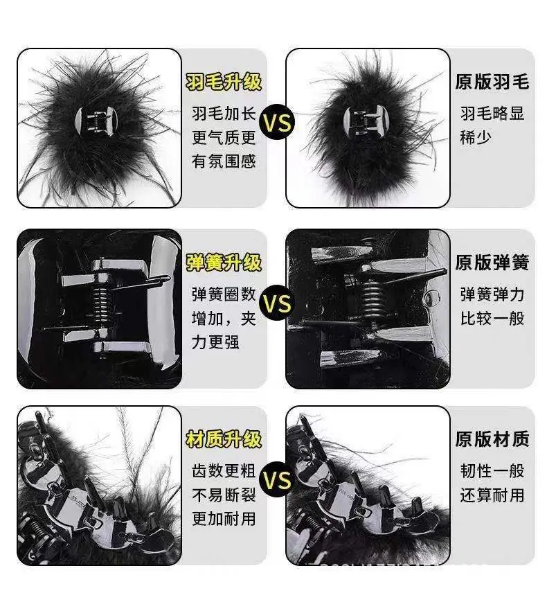 Ostrich Fur Hair Clip for Women Large Shark Style Hairpin — feature 4