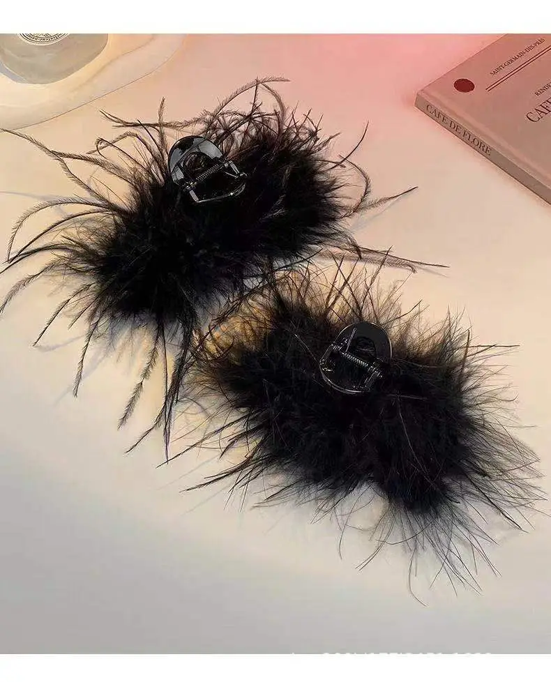 Ostrich Fur Hair Clip for Women Large Shark Style Hairpin — feature 5