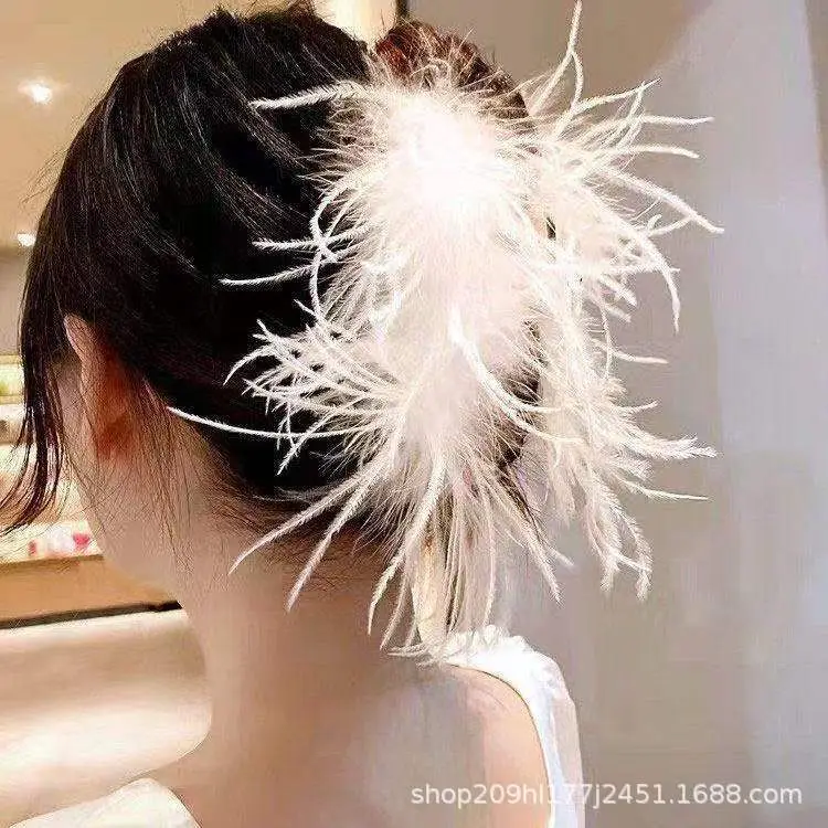Ostrich Fur Hair Clip for Women Large Shark Style Hairpin - Image 2