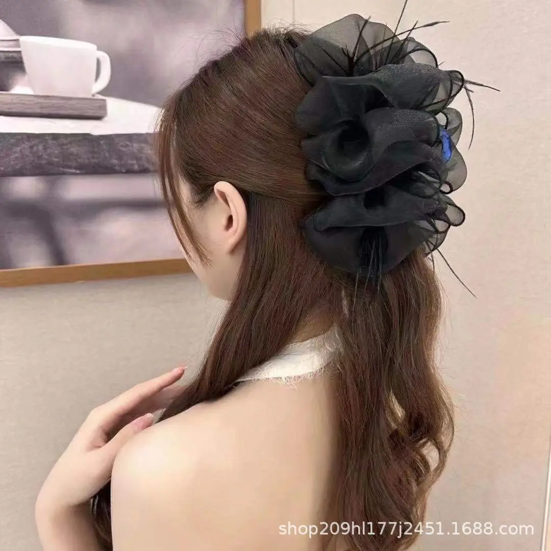 Ostrich Fur Hair Clip for Women Large Shark Style Hairpin - Image 5