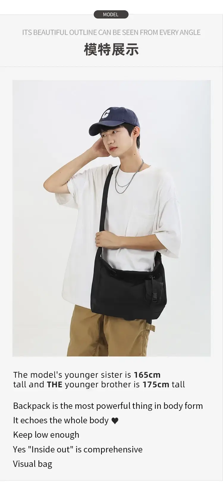 Men's Black Japanese Messenger Bag Large Capacity — feature 9
