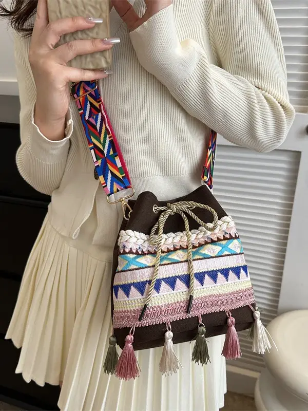2023 Korean Style Tassel Crossbody Bag Brown
