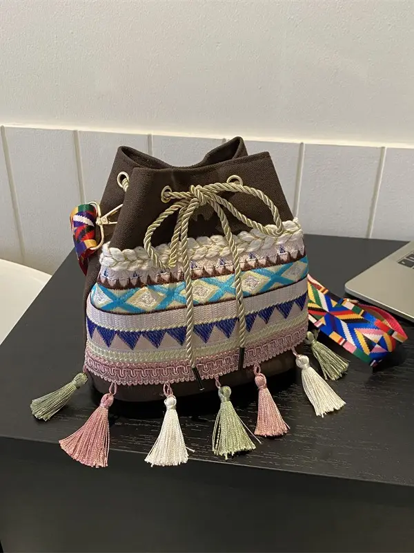 2023 Korean Style Tassel Crossbody Bag Brown