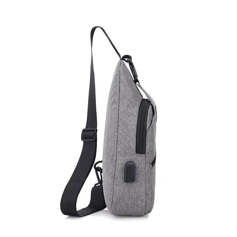 Men's Grey Canvas Crossbody Bag with Adjustable Strap