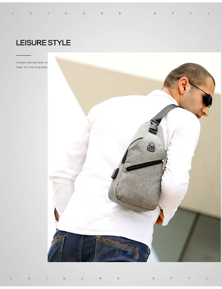 Men's Grey Canvas Crossbody Bag with Adjustable Strap — feature 15