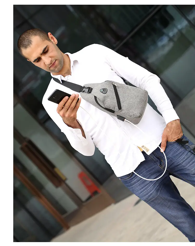 Men's Grey Canvas Crossbody Bag with Adjustable Strap — feature 17