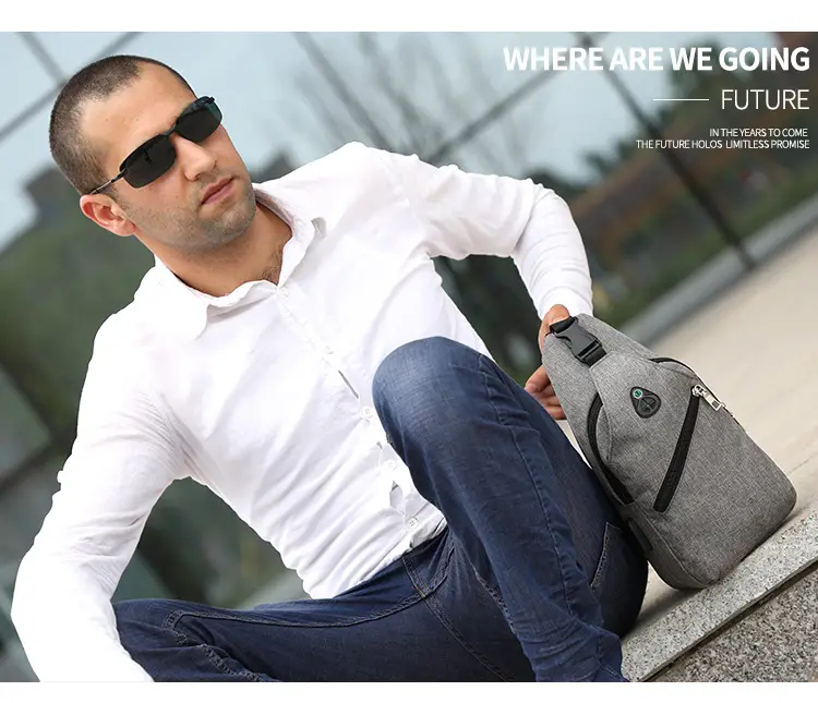 Men's Grey Canvas Crossbody Bag with Adjustable Strap — feature 19