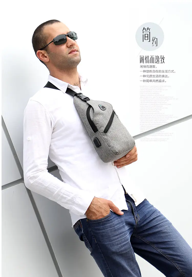Men's Grey Canvas Crossbody Bag with Adjustable Strap — feature 2