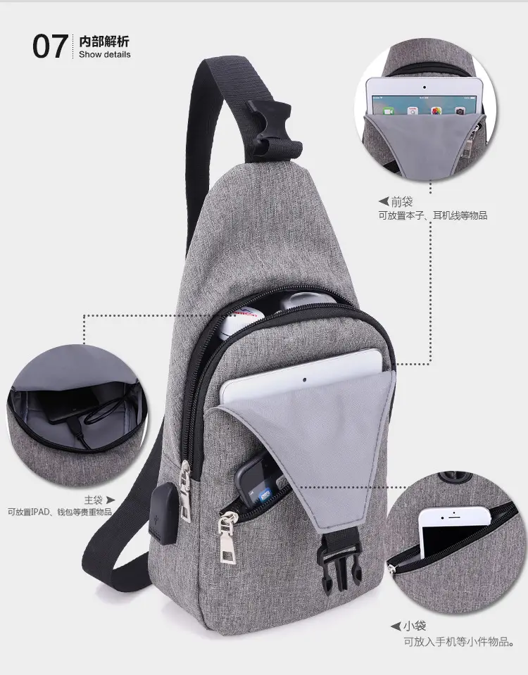 Men's Grey Canvas Crossbody Bag with Adjustable Strap — feature 33