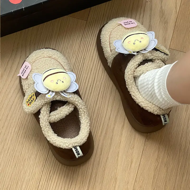 Nanbowan bee cotton-padded shoes women's winter Korean-style Internet celebrity Velcro warm bread fleece-lined thick cotton shoes - Image 2