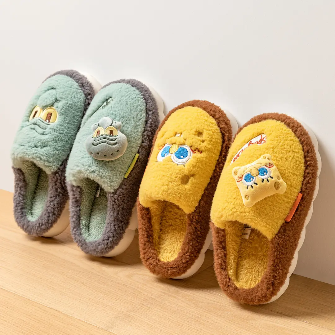 Spongebob Cotton Slippers Men's Autumn and Winter New Cute Indoor Home Thick Bottom Warm Couple Slippers Women