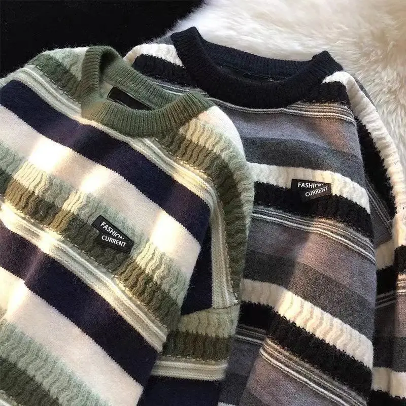 New Autumn Sweater Striped Long Sleeve Loose Fit - Image 3