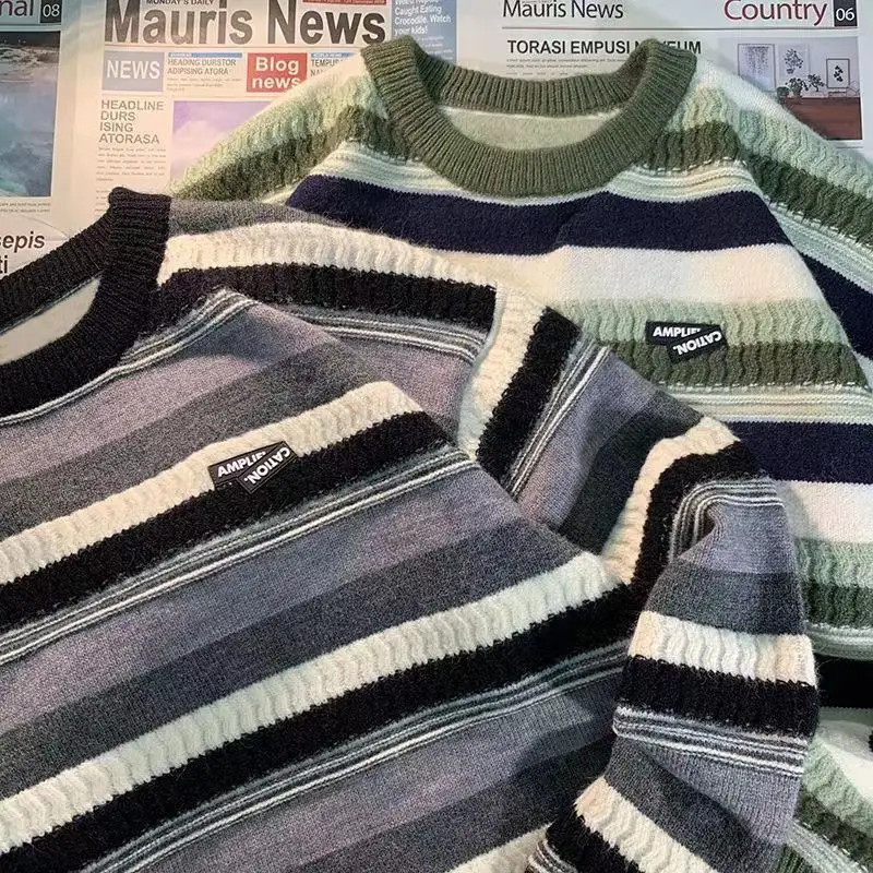 New Autumn Sweater Striped Long Sleeve Loose Fit - Image 4
