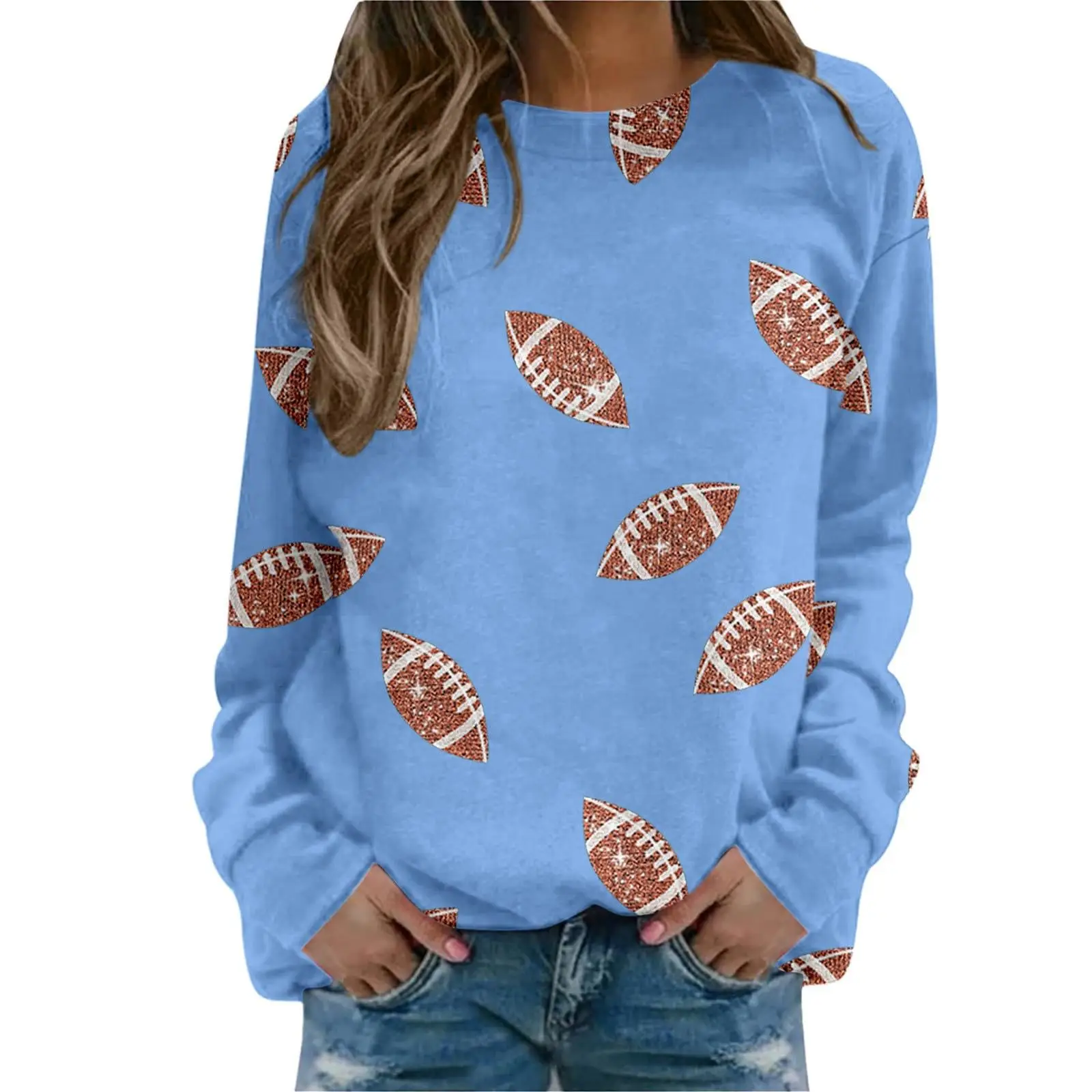 Brown Football Print Sweatshirt for Women - Image 16
