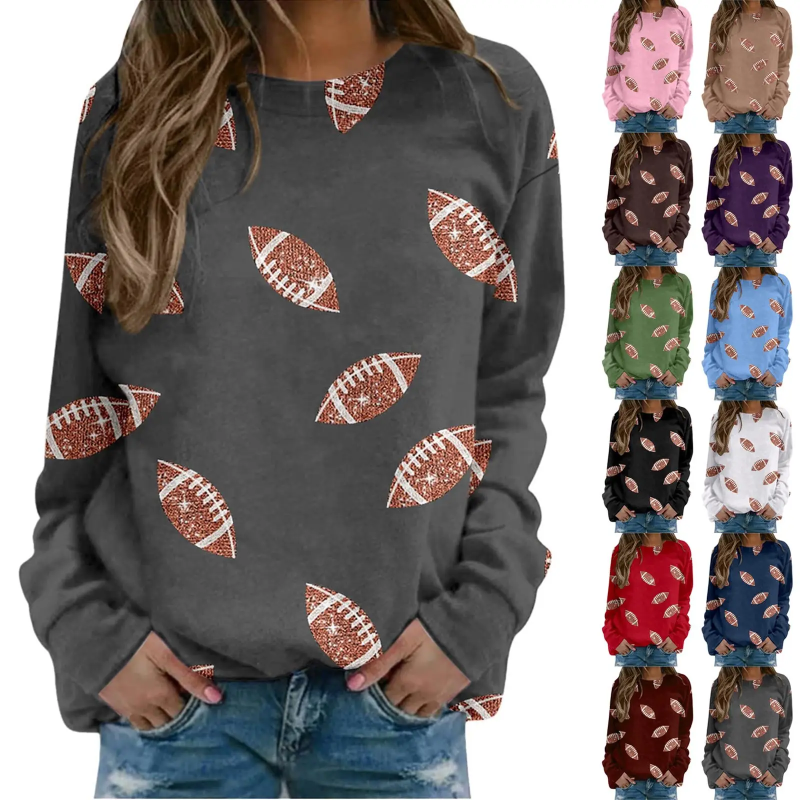 Brown Football Print Sweatshirt for Women — feature 1